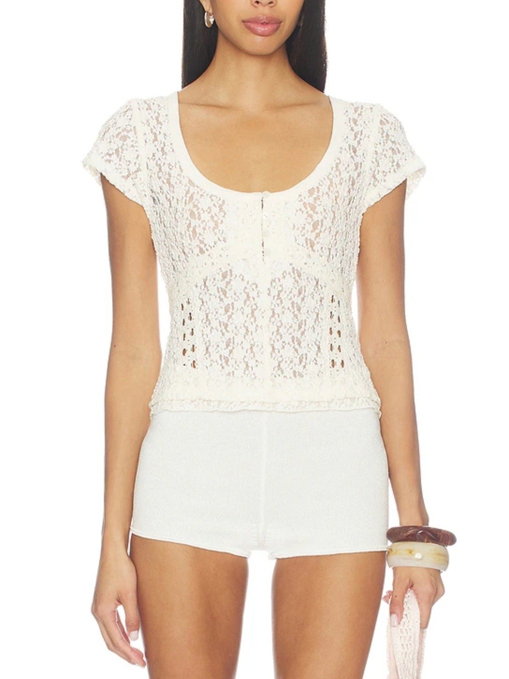 FREE PEOPLE Claro Short Sleeve Tee in Whisper WhiteFree People(M)